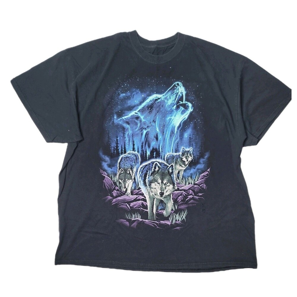 DOM It's About the Art Wolf Pack Howl Black Graphic Short Sleeve T Shirt 2XL